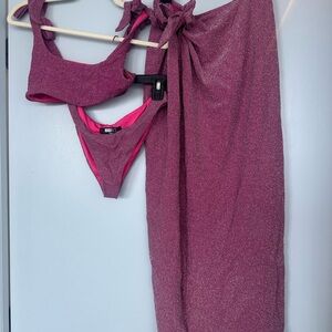 Beach Riot 3-Piece Purple Bikini Set with Cover-Up Sarong